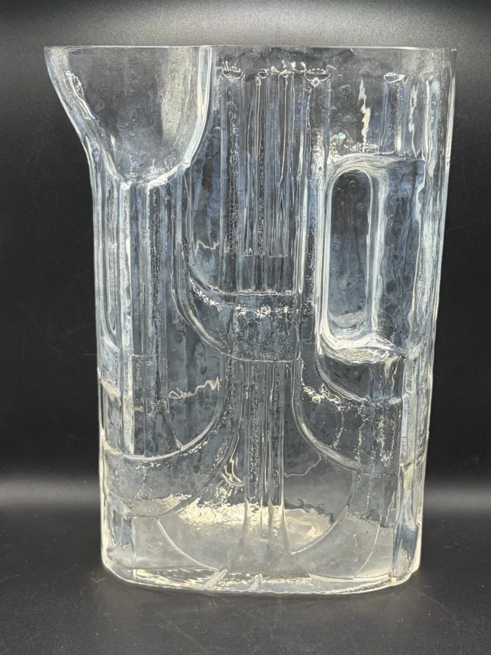 Vintage Mid Century Modern MCM Clear Glass Art Deco Style Pitcher Pourer Vessel